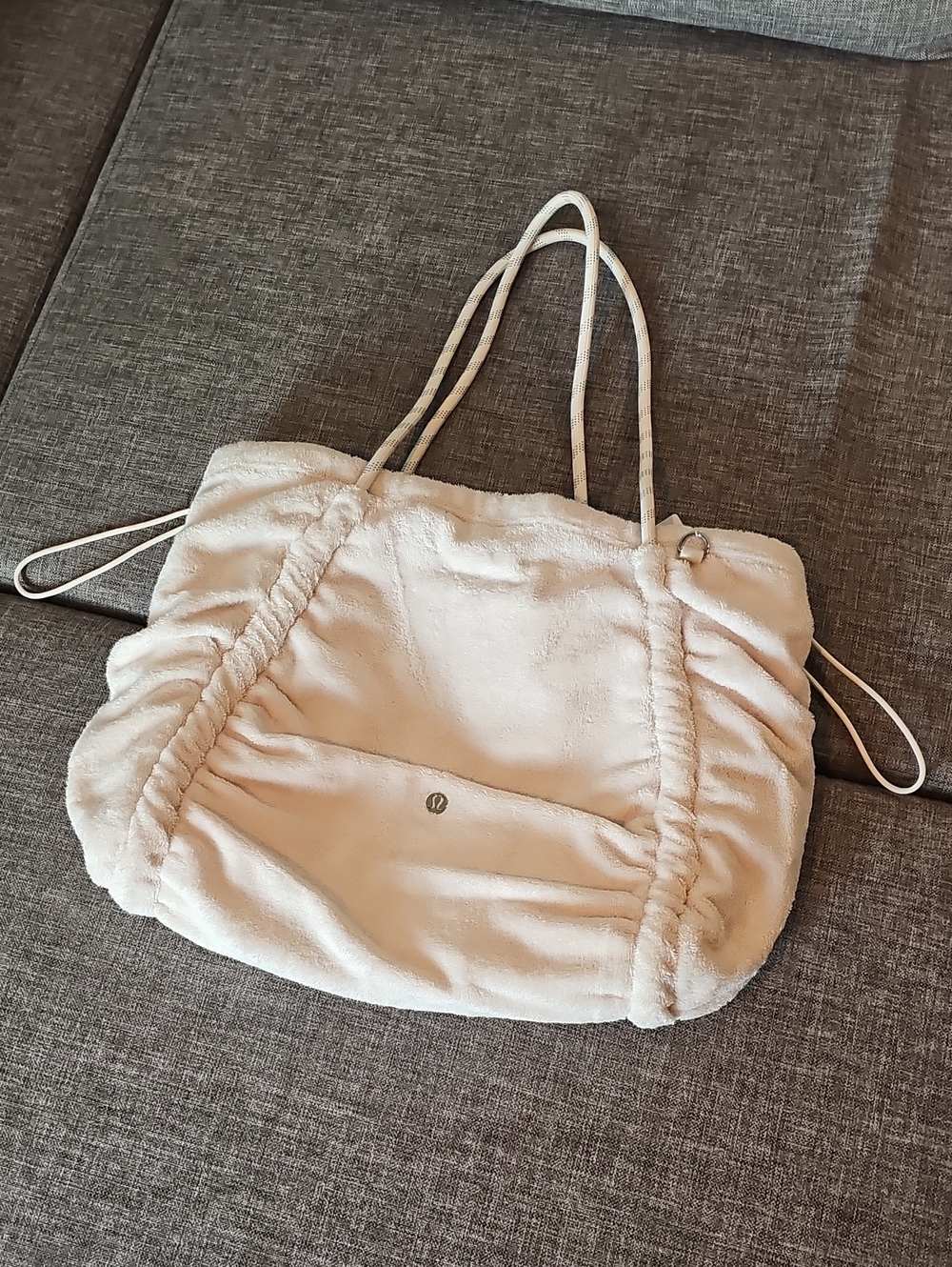 Plush Cream Tote Bag with Double Rope Handles